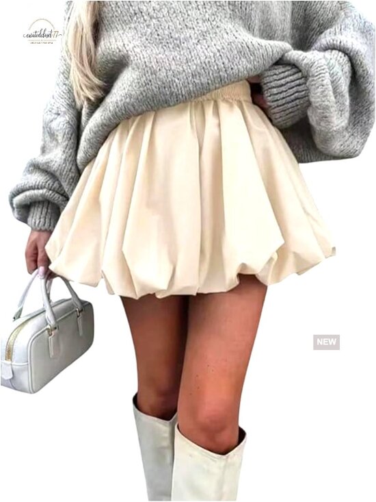 Dresses & Skirts - Y2K Bubble Short Skirt Elastic Waist Pleated Hem Puffy Mini